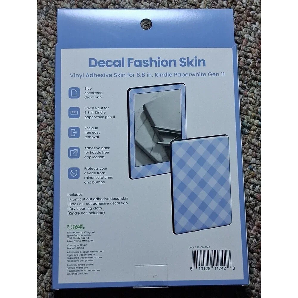 NEW Decal Fashion Vinyl Adhesive Blue Checkered Kindle Paperwhite 11th Gen